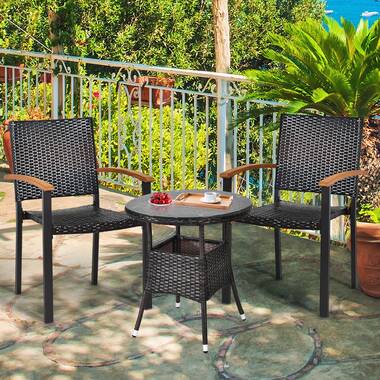 Red Barrel Studio 2pcs Stackable Patio Wicker Dining Chair Rattan